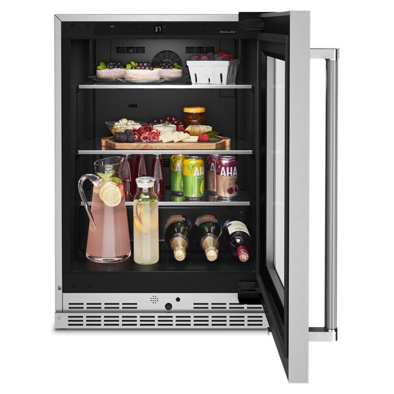 KitchenAid 24" Undercounter Refrigerator with Glass Door and Shelves with Metallic Accents - Stainless Steel (KURR314KSS)