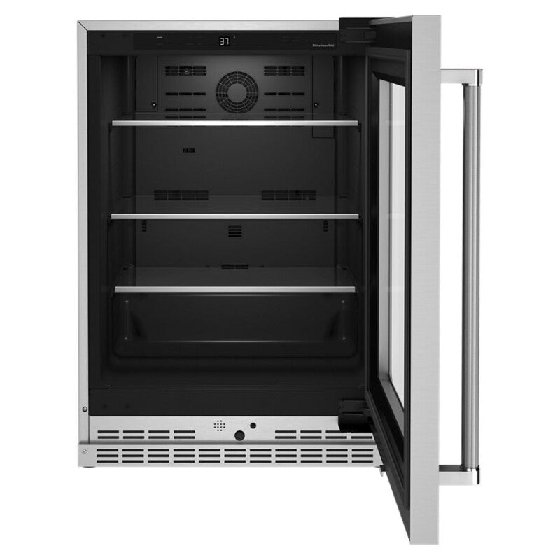 KitchenAid 24" Undercounter Refrigerator with Glass Door and Shelves with Metallic Accents - Stainless Steel (KURR314KSS)