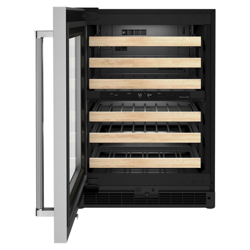 KitchenAid 24" Undercounter Wine Cellar with Glass Door and Wood-Front Racks - Stainless Steel (KUWL214KSB)