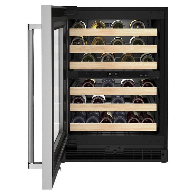 KitchenAid 24" Undercounter Wine Cellar with Glass Door and Wood-Front Racks - Stainless Steel (KUWL214KSB)