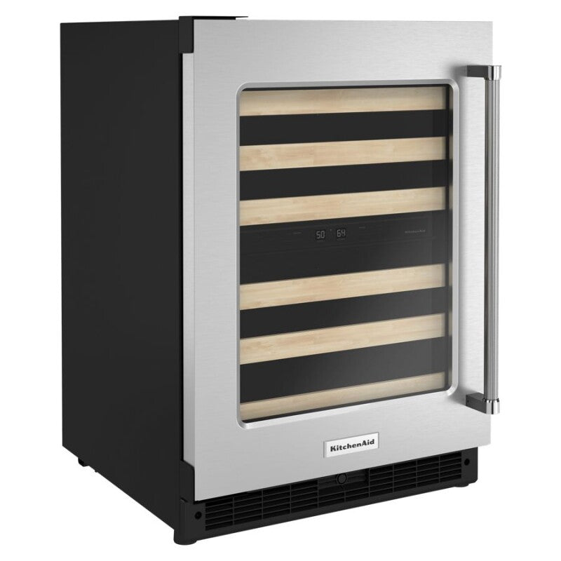 KitchenAid 24" Undercounter Wine Cellar with Glass Door and Wood-Front Racks - Stainless Steel (KUWL214KSB)