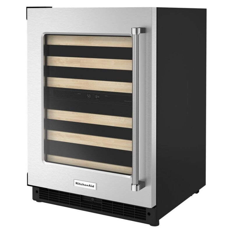 KitchenAid 24" Undercounter Wine Cellar with Glass Door and Wood-Front Racks - Stainless Steel (KUWL214KSB)