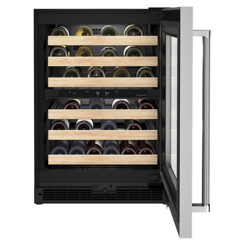 KitchenAid 24" Undercounter Wine Cellar with Glass Door and Wood-Front Racks - Stainless Steel (KUWR214KSB)