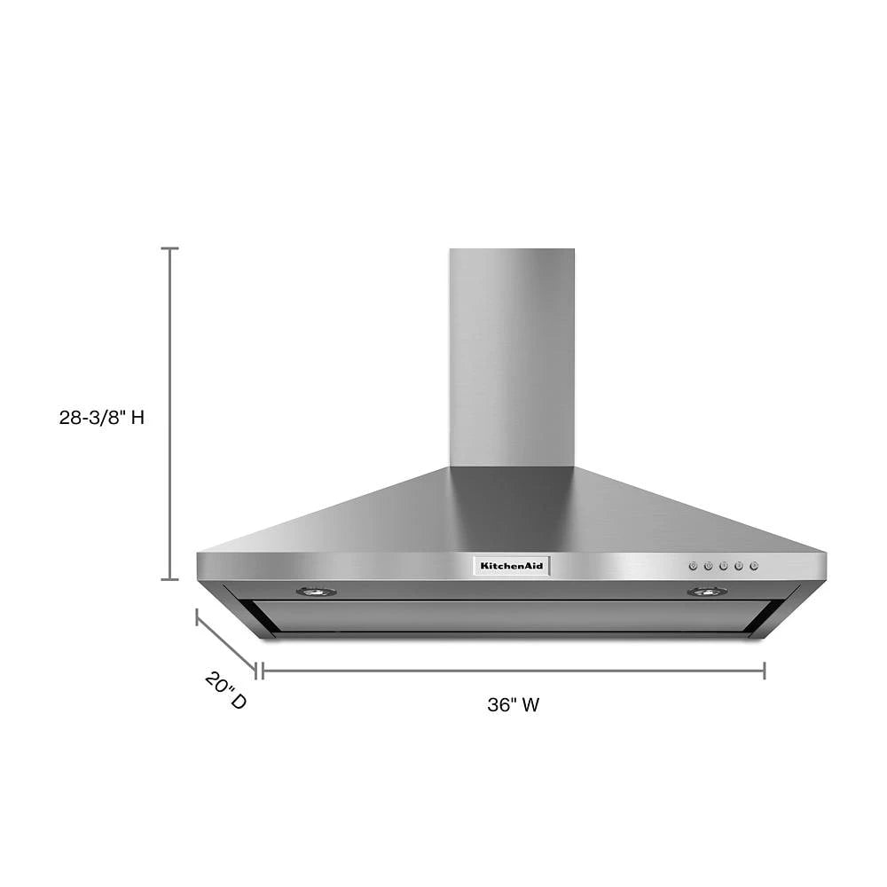 KitchenAid 36" Wall-Mount, 3-Speed Canopy Hood - Stainless Steel (KVWB406DSS)
