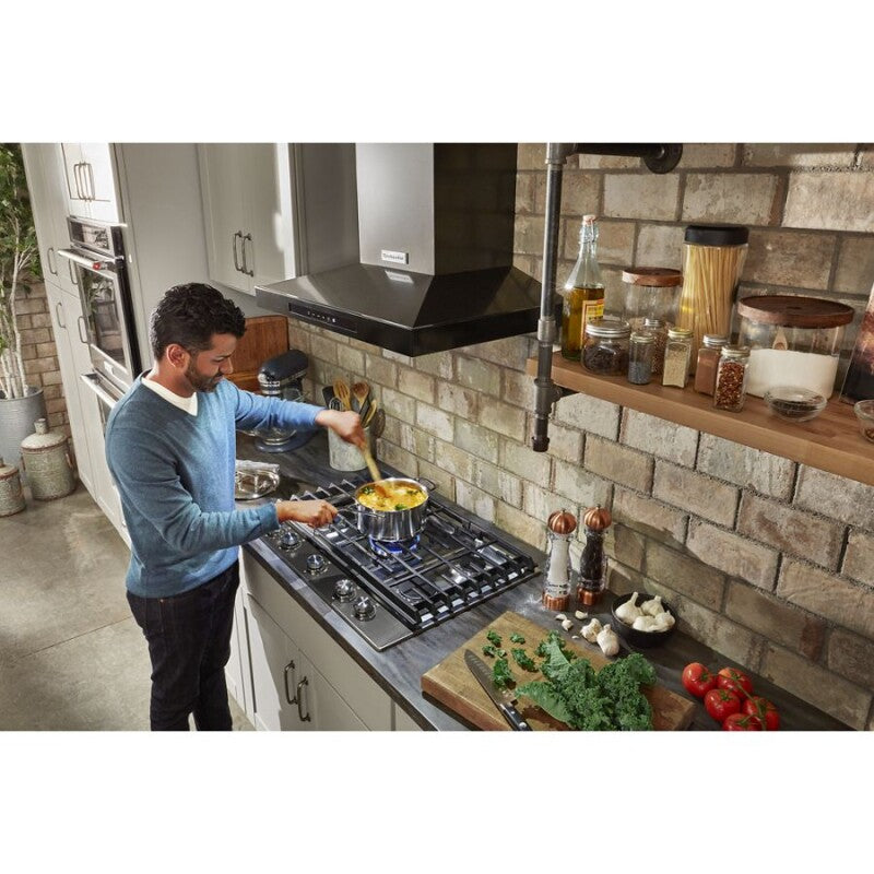 KitchenAid 36" Wall-Mount, 3-Speed Canopy Hood - Black Stainless Steel with PrintShield™ Finish (KVWB606HBS)