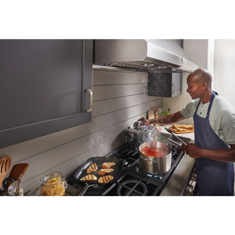 KitchenAid 48'' 585 or 1170 CFM Motor Class Commercial-Style Wall-Mount Canopy Range Hood - Stainless Steel (KVWC908KSS)