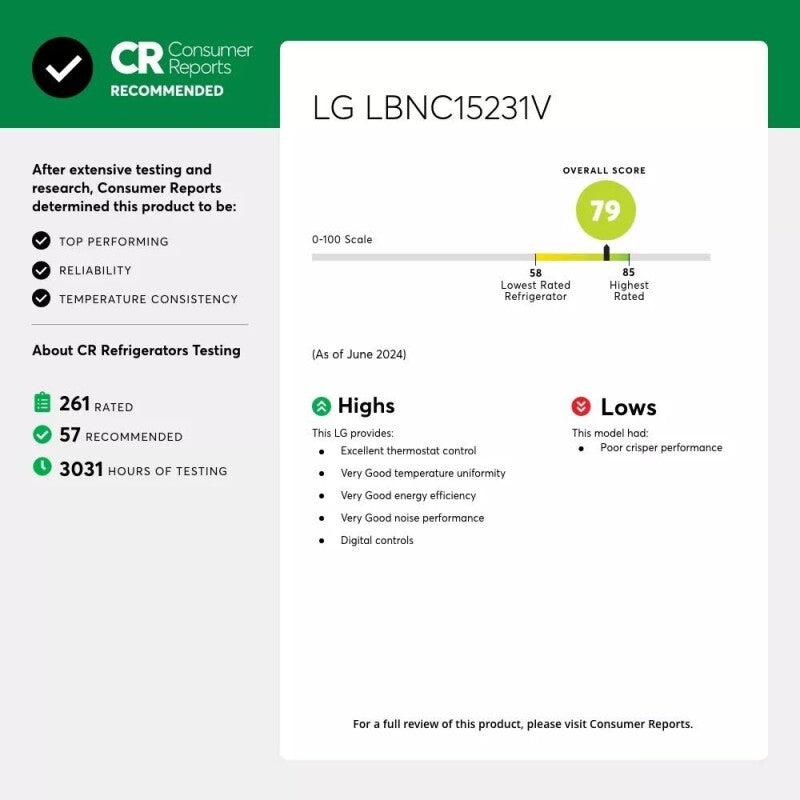 LG 15 cu. ft. Bottom Freezer Refrigerator - Platinum Silver (LBNC15231V)