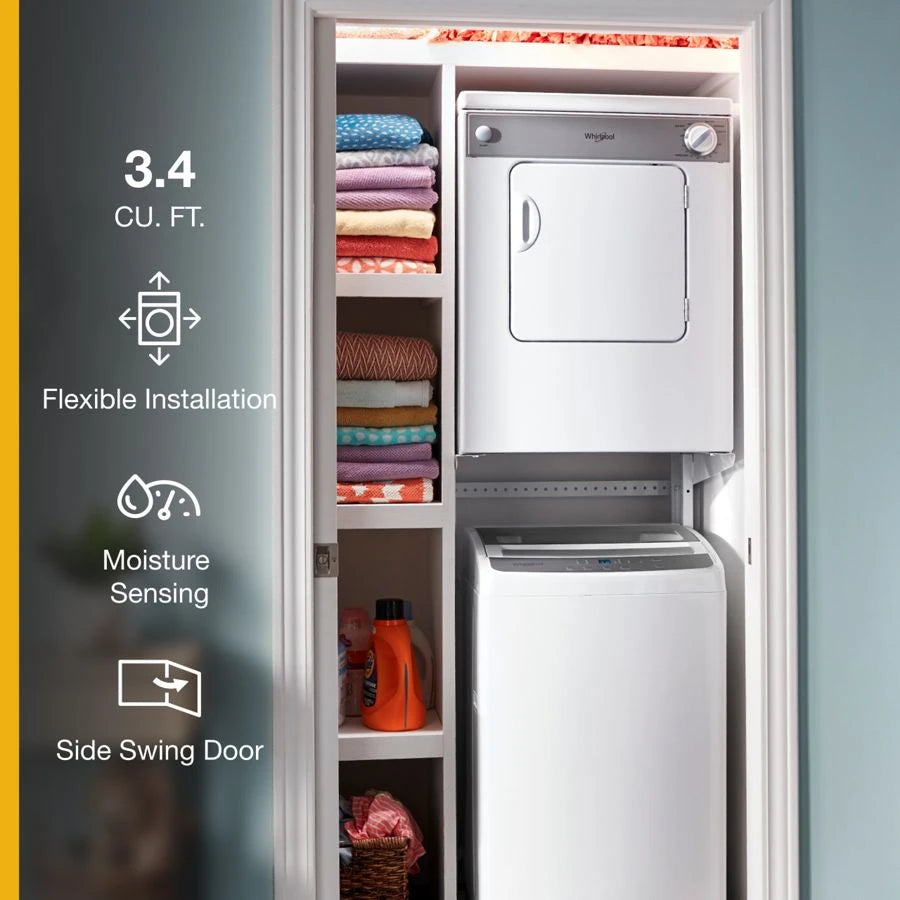 WHIRLPOOL 3.4 cu. ft. Compact Front Load Dryer with Flexible Installation - White-on-White (LDR3822PQ)