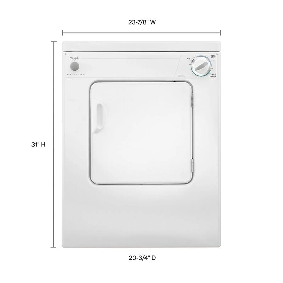 WHIRLPOOL 3.4 cu. ft. Compact Front Load Dryer with Flexible Installation - White-on-White (LDR3822PQ)