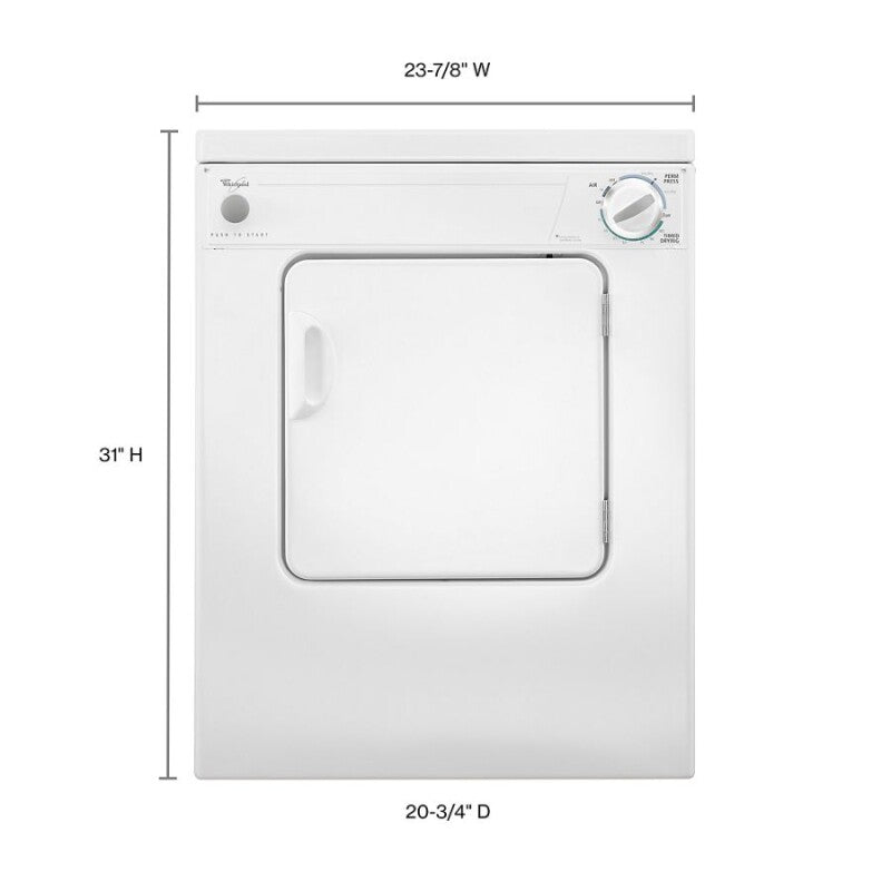 Whirlpool 3.4 cu. ft. Compact Front Load Dryer with Flexible Installation - White-on-White (LDR3822PQ)