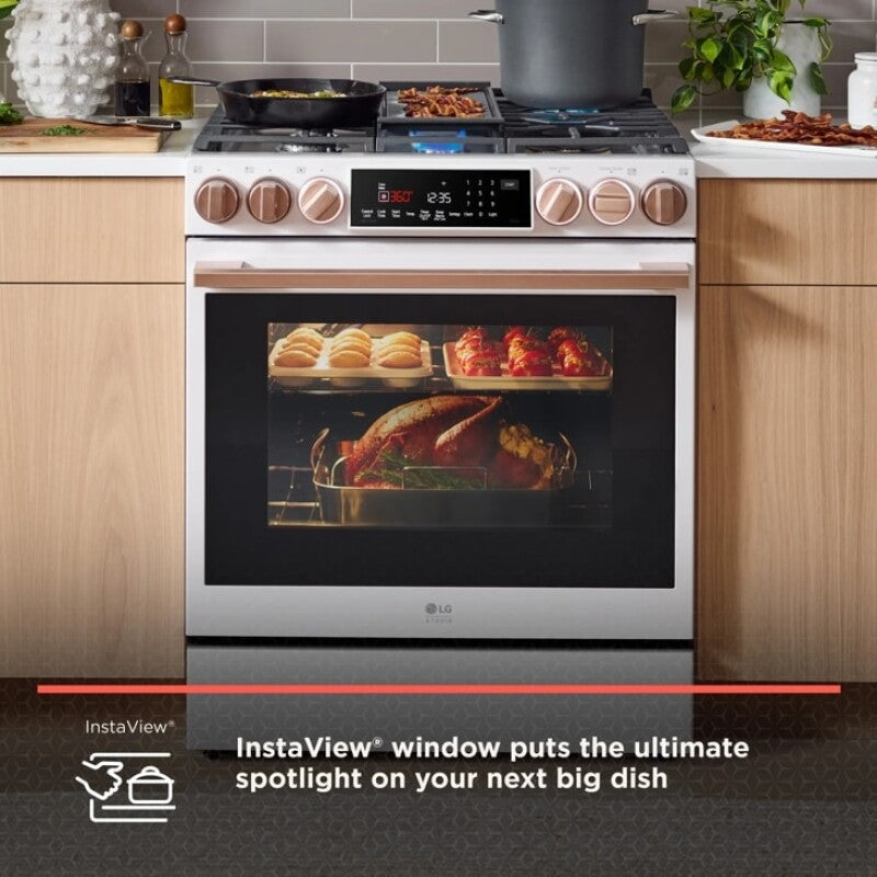 LG Studio LG STUDIO 6.3 cu. ft. InstaView® Gas Slide-in Range with ProBake Convection® and Air Fry - Essence White (LSGS6338N)
