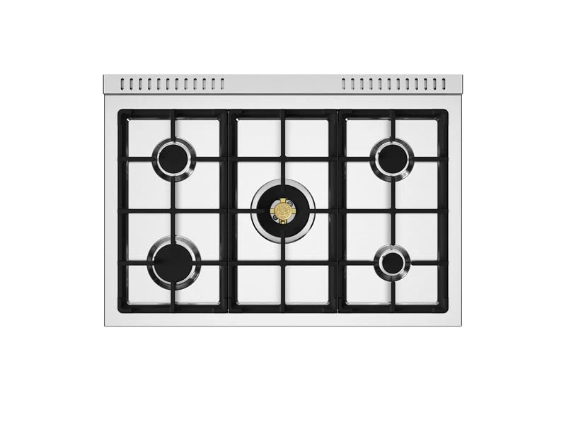 BERTAZZONI 36 inch All Gas Range, 5 Burners - Gold Accents - Bianco Matt (MAS365GASBG)
