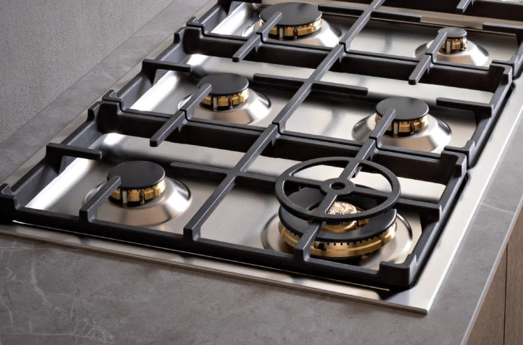 BERTAZZONI 36 Drop-in Gas Cooktop 6 brass burners - Stainless Steel (MAST366QBXT)