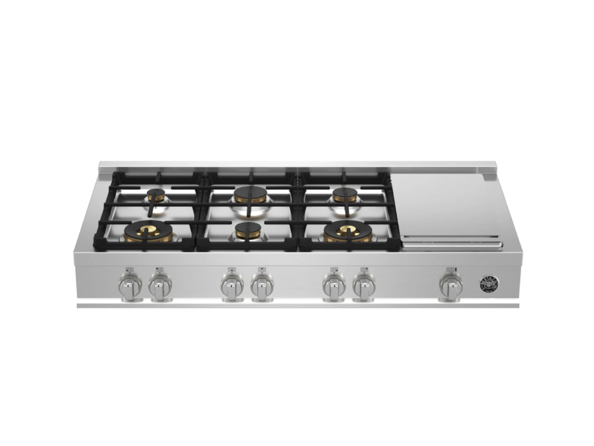 BERTAZZONI 48 Gas Rangetop 6 brass burners + electric griddle - Stainless Steel (MAST486GRTBXT)
