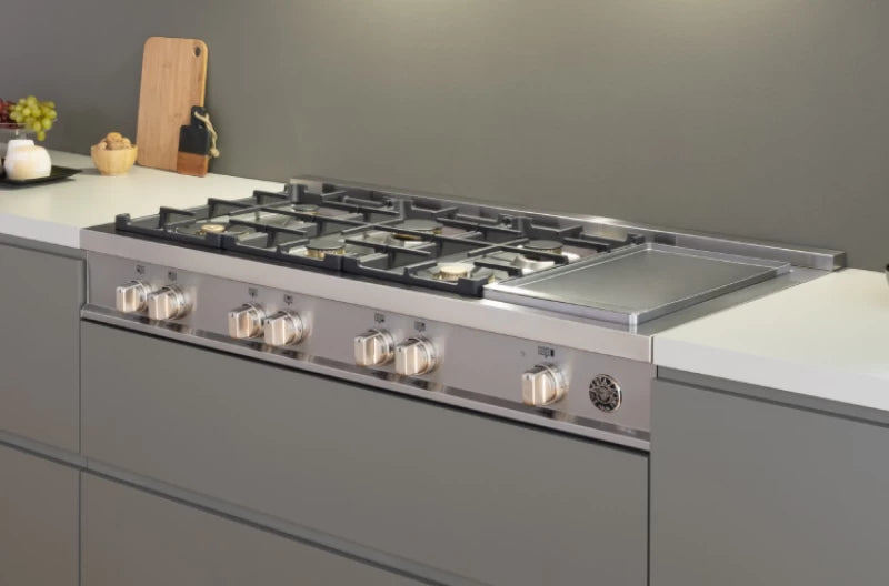 BERTAZZONI 48 Gas Rangetop 6 brass burners + electric griddle - Stainless Steel (MAST486GRTBXT)