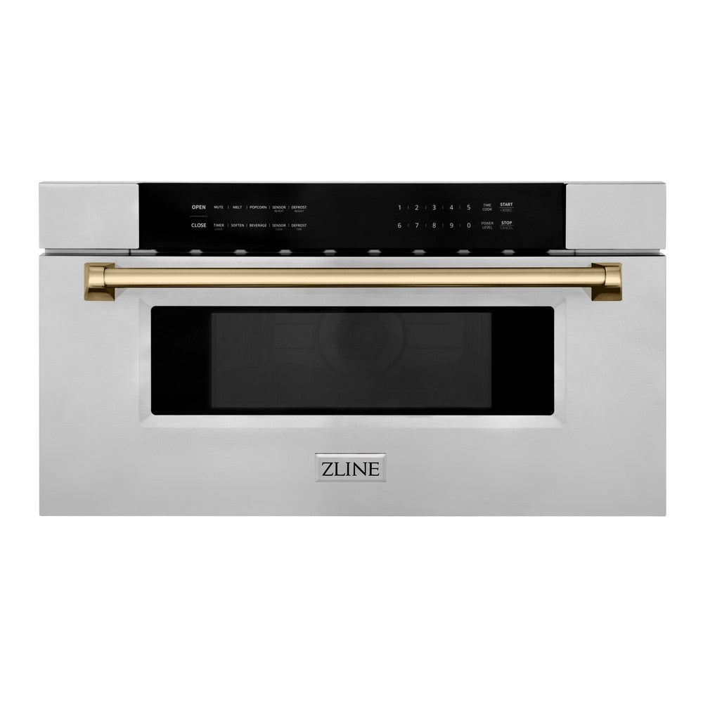 ZLINE Autograph Edition 30 In. 1.2 Cu. Ft. Built-in Microwave Drawer In Stainless Steel With Champagne Bronze Accents - Stainless Steel (MWDZ30CB)
