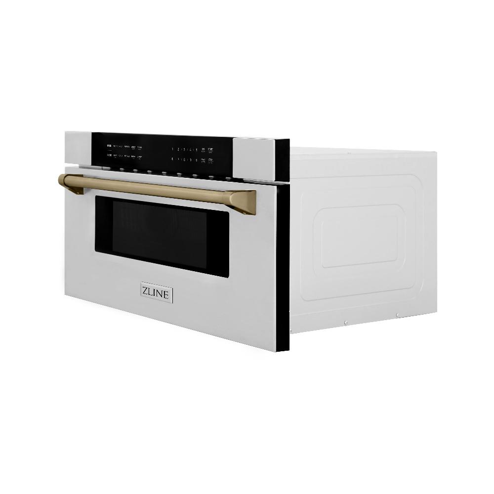 ZLINE Autograph Edition 30 In. 1.2 Cu. Ft. Built-in Microwave Drawer In Stainless Steel With Champagne Bronze Accents - Stainless Steel (MWDZ30CB)