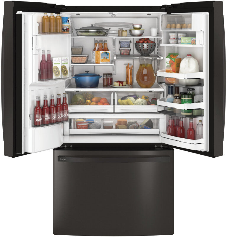 GE Profile 27.7 Cu. Ft. French-Door Refrigerator with Hands-Free AutoFill - Black Stainless (PFE28KBLTS)