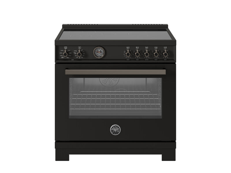 BERTAZZONI 36 inch Induction Range, 5 Heating Zones and Cast Iron Griddle, Electric Self-Clean Oven - Carbonio (PRO365ICFEPCAT)