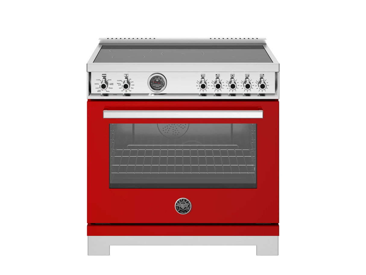BERTAZZONI 36 inch Induction Range, 5 Heating Zones and Cast Iron Griddle, Electric Self-Clean Oven - Rosso (PRO365ICFEPROT)