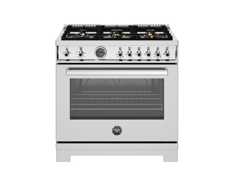 BERTAZZONI 36 inch All Gas Range, 6 Brass Burners and Cast Iron Griddle - Stainless Steel (PRO366BCFGMXT)