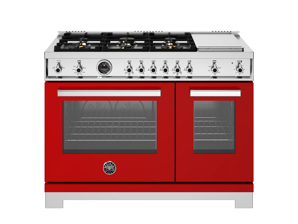 BERTAZZONI 48 inch All-Gas Range 6 Brass Burners and Griddle - Rosso (PRO486BTFGMROT)