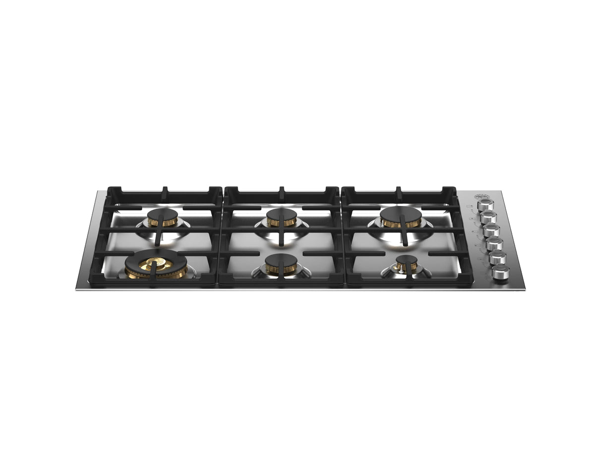 BERTAZZONI 36 Drop-in Gas Cooktop 6 brass burners - Stainless Steel (PROF366QBXT)