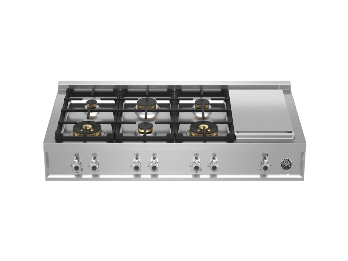 BERTAZZONI 48 Gas Rangetop 6 brass burner + electric griddle - Stainless Steel (PROF486GRTBXT)