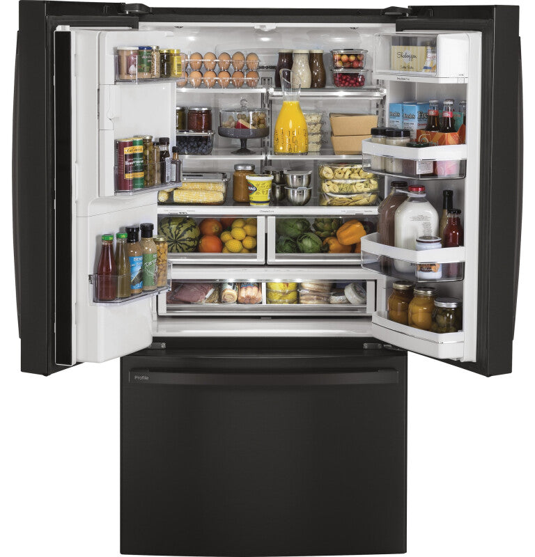 GE Profile 22.1 Cu. Ft. Counter-Depth French-Door Refrigerator with Hands-Free AutoFill - Black Stainless (PYE22KBLTS)