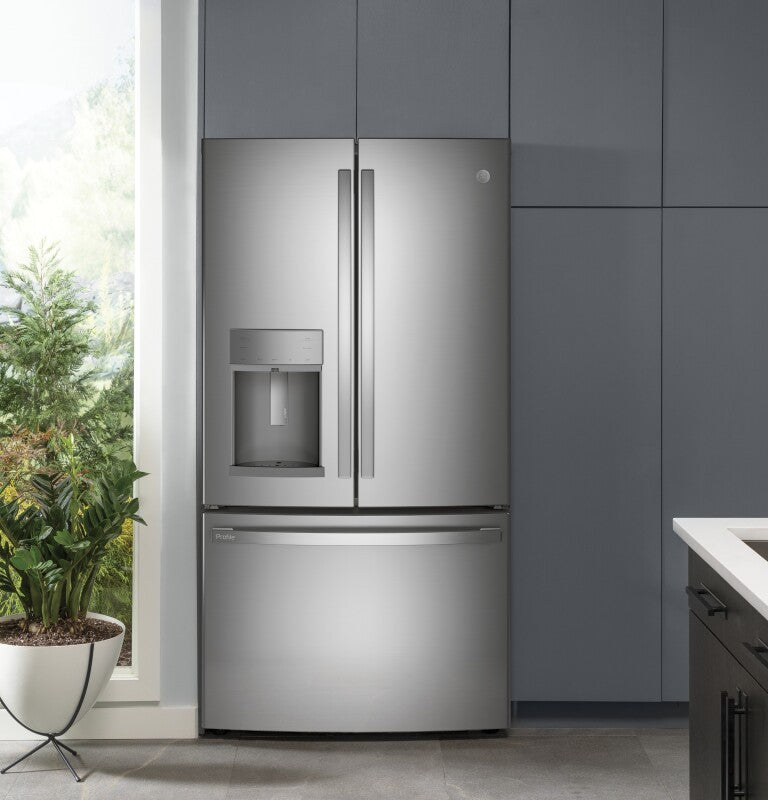 GE Profile 22.1 Cu. Ft. Counter-Depth Fingerprint Resistant French-Door Refrigerator with Hands-Free AutoFill - Fingerprint Resistant Stainless Steel (PYE22KYNFS)