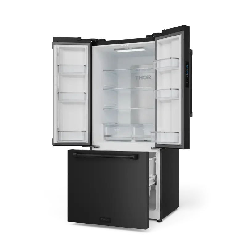 THOR KITCHEN 30 Inch 17.5 Cu Ft French Door Counter Depth Refrigerator With Ice Maker In Black Gordon Ramsay Series - Black (RF3017FFD00)