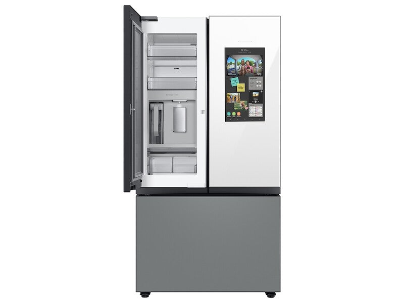 Samsung Bespoke 3-Door French Door Refrigerator (30 cu. ft.) ? with Top Left and Family Hub™ Panel in White Glass - and Matte Grey Glass Bottom Door Panel - Other (RF30BB69006MAA)