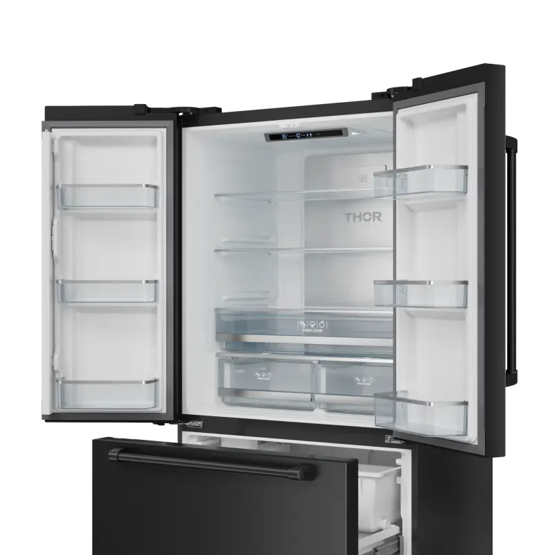 THOR KITCHEN 36 Inch 20.3 Cu Ft French Door Counter Depth Refrigerator With Ice Maker In Black Gordon Ramsay Series - Black (RF3621CTD00)