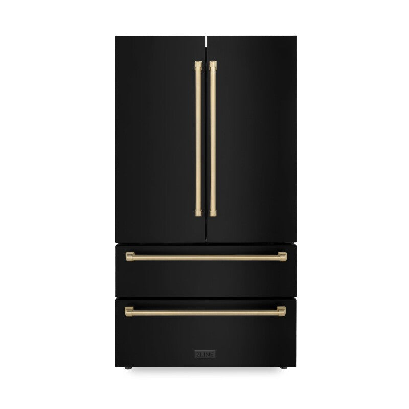 ZLINE 36" Autograph Edition 22.5 cu. ft Freestanding French Door Refrigerator with Ice Maker in Fingerprint Resistant with Accents (RFMZ-36-BS) - Champagne Bronze - Champagne Bronze (RFMZ36BSCB)