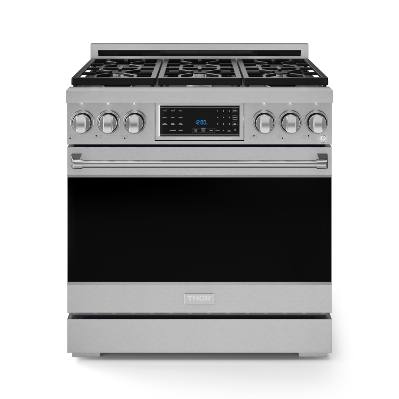 THOR KITCHEN 36 Inch Professional Gas Range With Tilt Panel Touch Control In Stainless Steel Gordon Ramsay Series - Stainless Steel (RSG36)