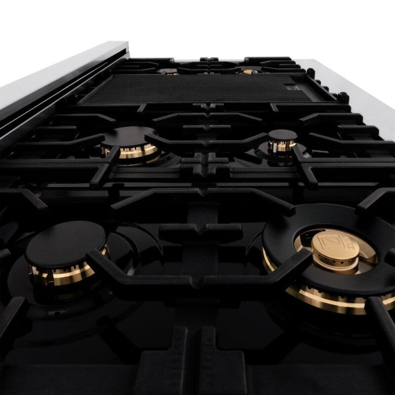 ZLINE Autograph Edition 48" Porcelain Rangetop with 7 Gas Burners and Champagne Bronze Accents - Stainless Steel (RTZ48CB)