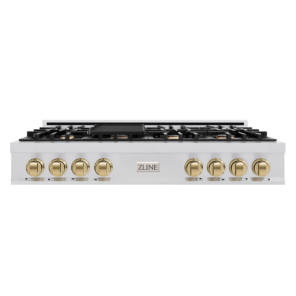 ZLINE Autograph Edition 48 In. Classic Gas Rangetop With 8 Burners And Porcelain Cooktop In Stainless Steel With Champagne Bronze Accents - Stainless Steel (RTZ48CB)