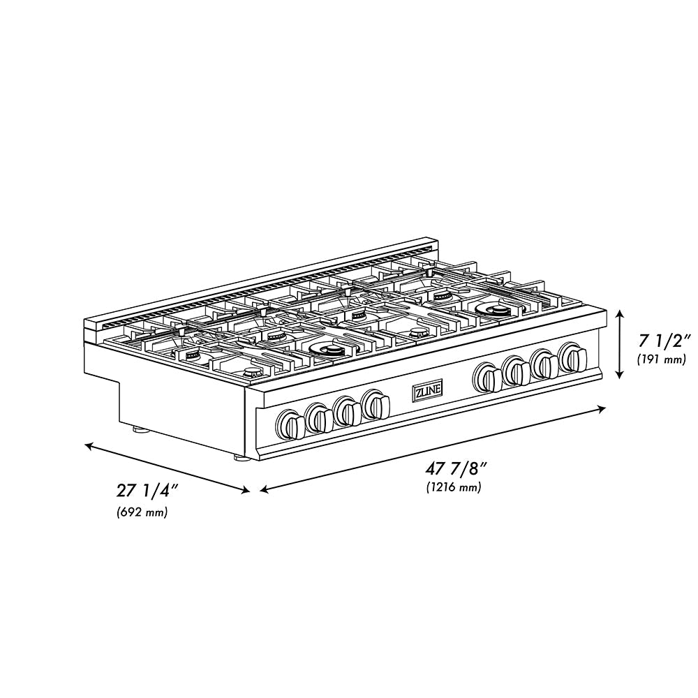ZLINE Autograph Edition 48 In. Classic Gas Rangetop With 8 Burners And Porcelain Cooktop In Stainless Steel With Champagne Bronze Accents - Stainless Steel (RTZ48CB)