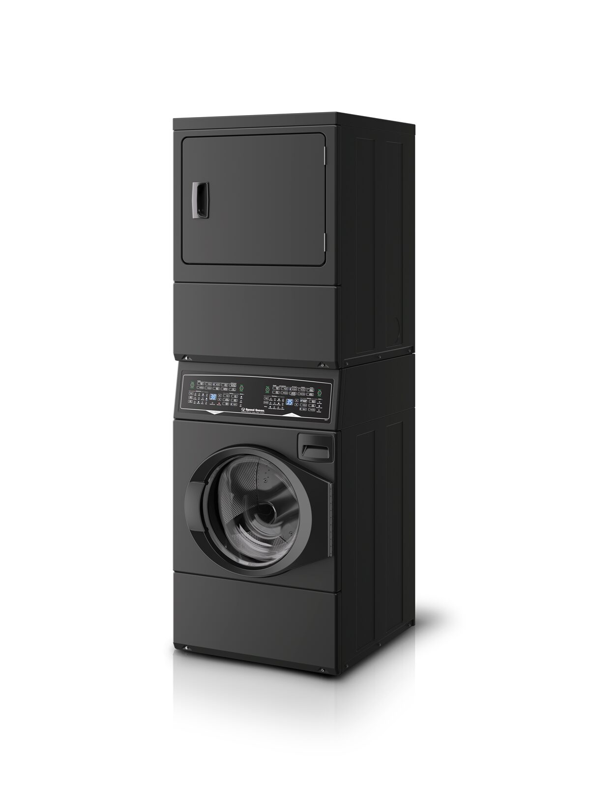 Speed Queen SF7 Stacked Washer ? Gas Dryer with Pet Plus™ - Matte Black (SF7008BG)
