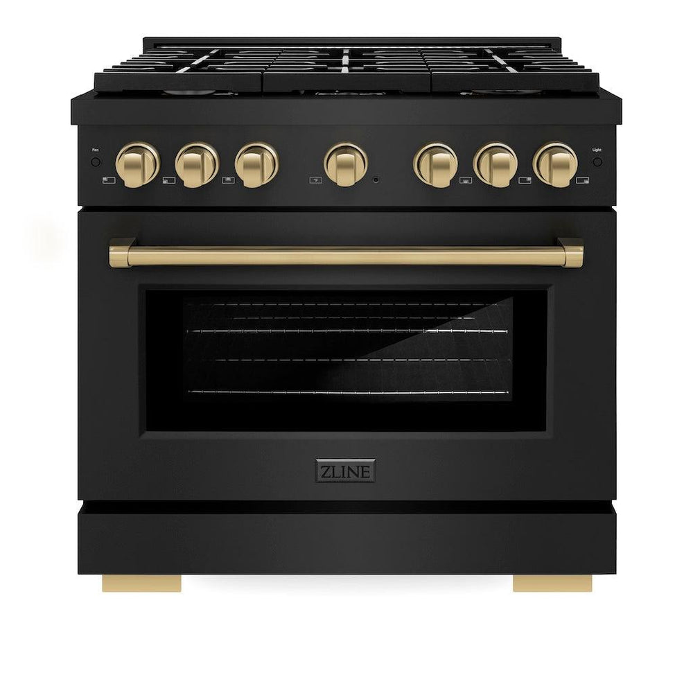 ZLINE AutographEdition 36 in. 5.2 cu. ft. 6 Burner Gas Range with Convection Gas Oven in Black Stainless Steel and Champagne Bronze Accents - Black Stainless Steel (SGRBZ36CB)