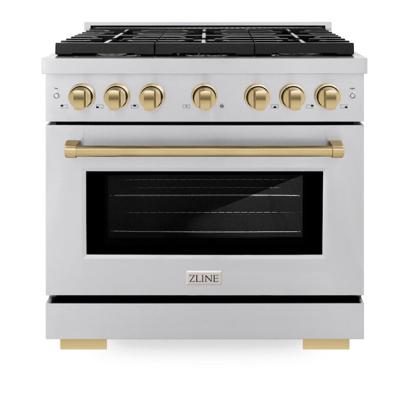 ZLINE Autograph Edition 36 In. 5.2 Cu. Ft. Paramount Gas Range With 6 Burner Cooktop And Convection Gas Oven In Stainless Steel And Champagne Bronze Accents - Stainless Steel (SGRZ36CB)
