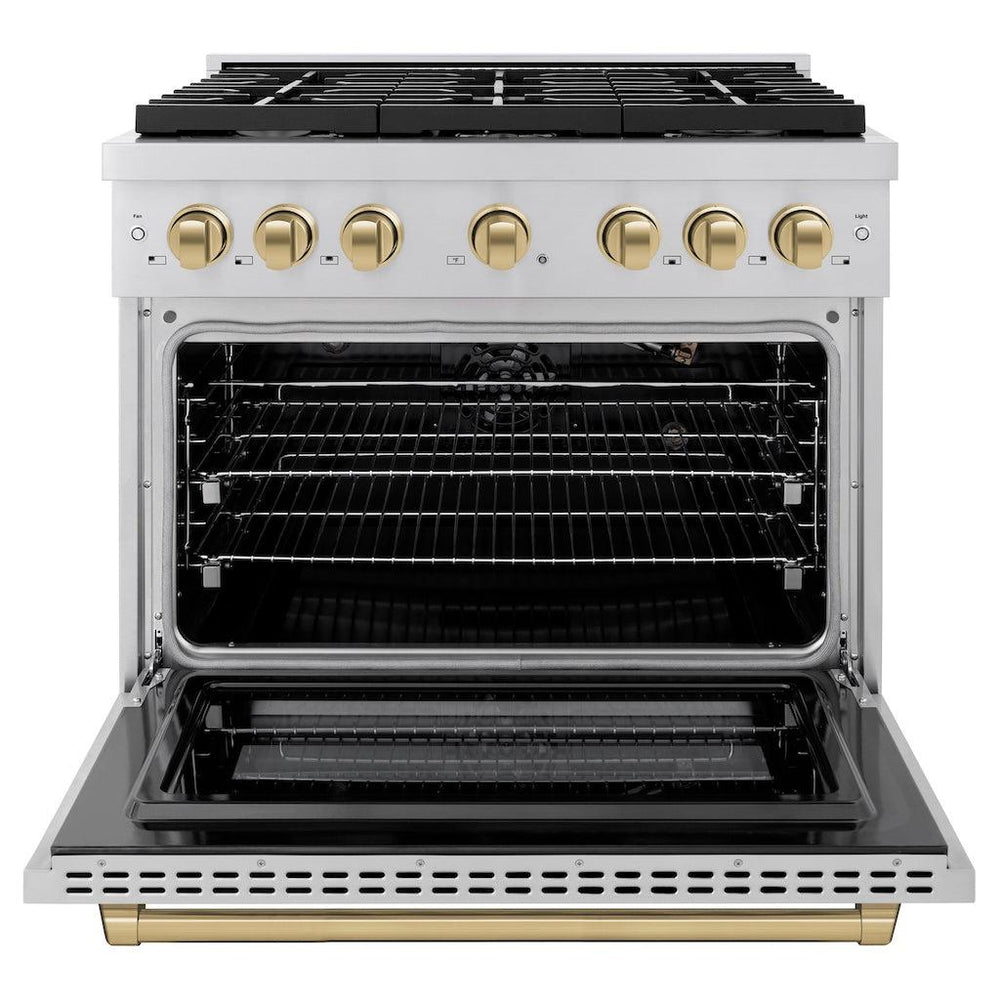 ZLINE AutographEdition 36 in. 5.2 cu. ft. 6 Burner Gas Range with Convection Gas Oven in Stainless Steel and Champagne Bronze Accents - Stainless Steel (SGRZ36CB)