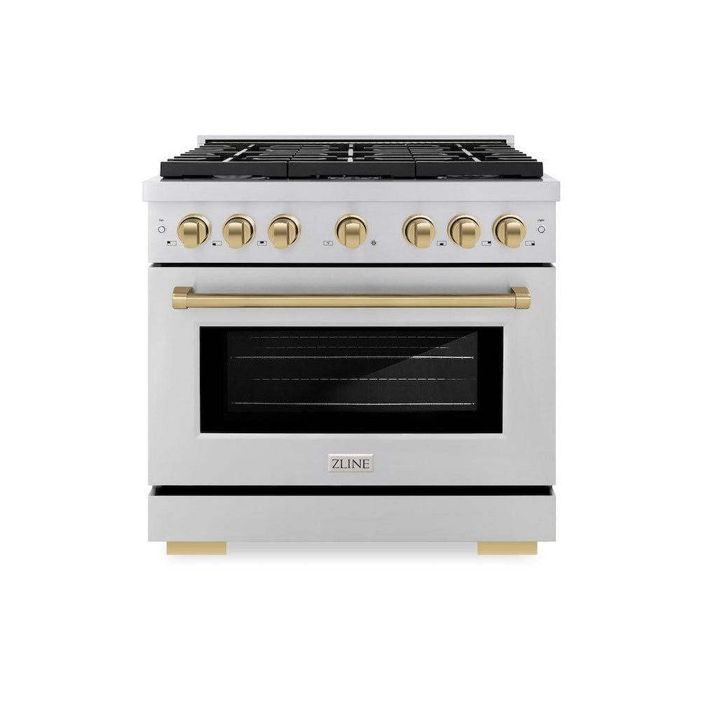 ZLINE AutographEdition 36 in. 5.2 cu. ft. 6 Burner Gas Range with Convection Gas Oven in Stainless Steel and Champagne Bronze Accents - Stainless Steel (SGRZ36CB)