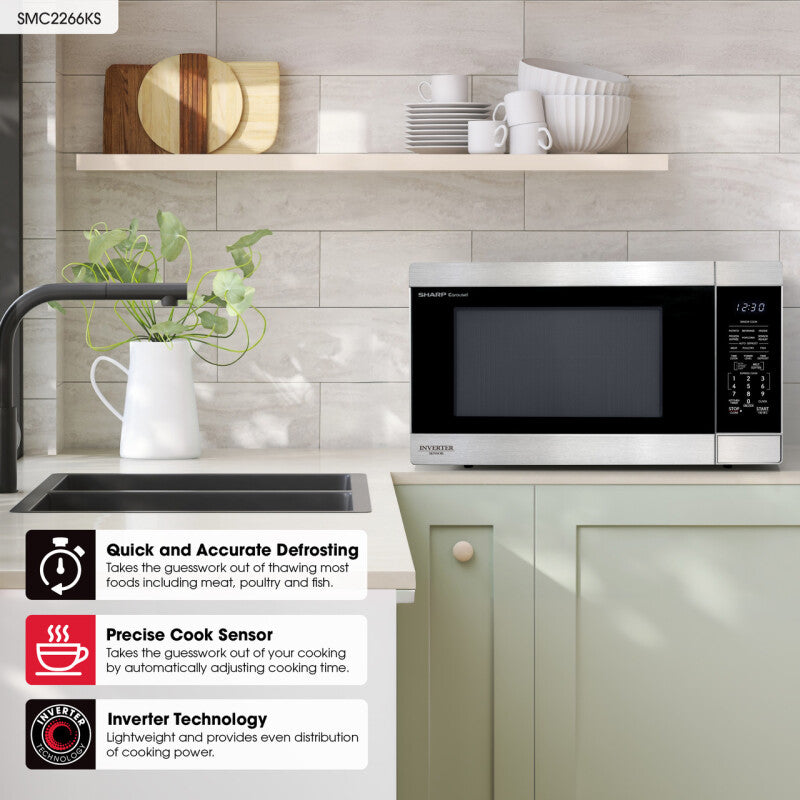 Sharp 2.2 cu. ft. 1200W Stainless Steel Countertop Microwave Oven with Inverter Technology - Stainless Steel (SMC2266KS)