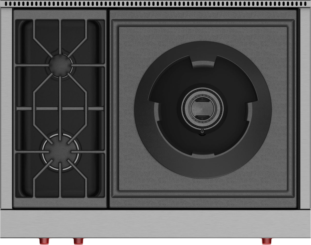 Wolf 36" Sealed Burner Rangetop - 2 Burners and Wok Burner - Stainless Steel (SRT362W)