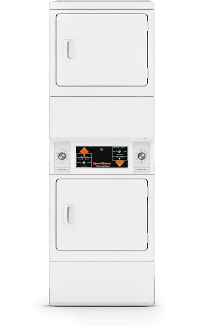 Speed Queen Stacked GAS DRYERS - 10° ANGLED Control Panel (Tall Height) - Solid Doors - White (SSGMNAGS113TW01)