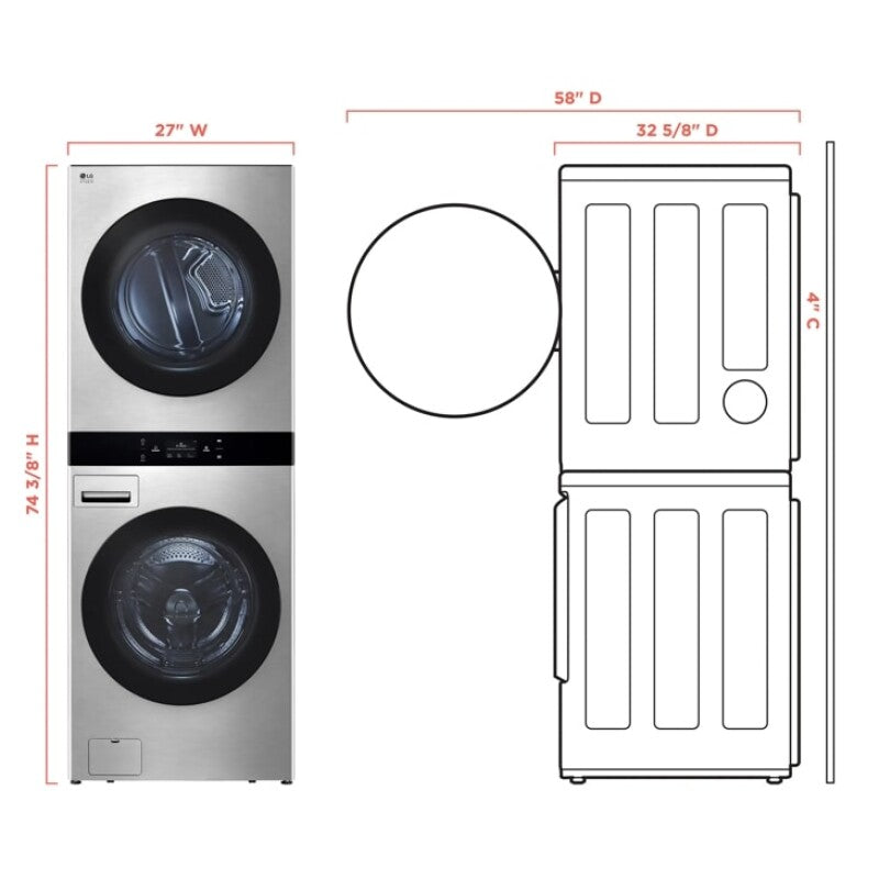 LG Studio Washtower™ Smart Front Load 5.0 Cu. Ft. Washer And 7.4 Cu. Ft. Gas Dryer With Center Control® - Noble Steel (SWWG50N3)