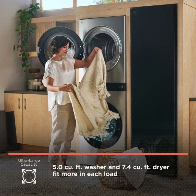 LG Studio Washtower™ Smart Front Load 5.0 Cu. Ft. Washer And 7.4 Cu. Ft. Gas Dryer With Center Control® - Noble Steel (SWWG50N3)