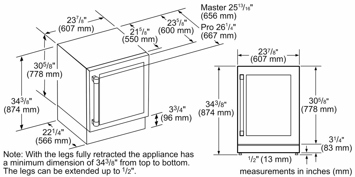 THERMADOR Freedom® Under Counter Refrigerator With Glass Door 24'' Professional , Right Hinge - Stainless Steel (T24UR925RS)