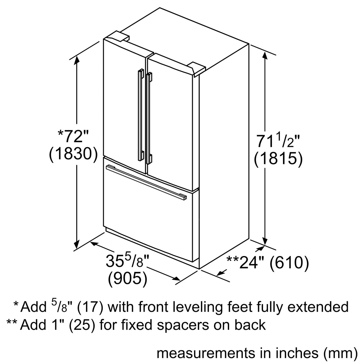 THERMADOR Freedom® Freestanding French Door Bottom Mount Refrigerator 36'' - Stainless Steel (T36FT810NS)